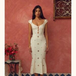 Mirror Palais Eyelet White Midi Dress S NWT